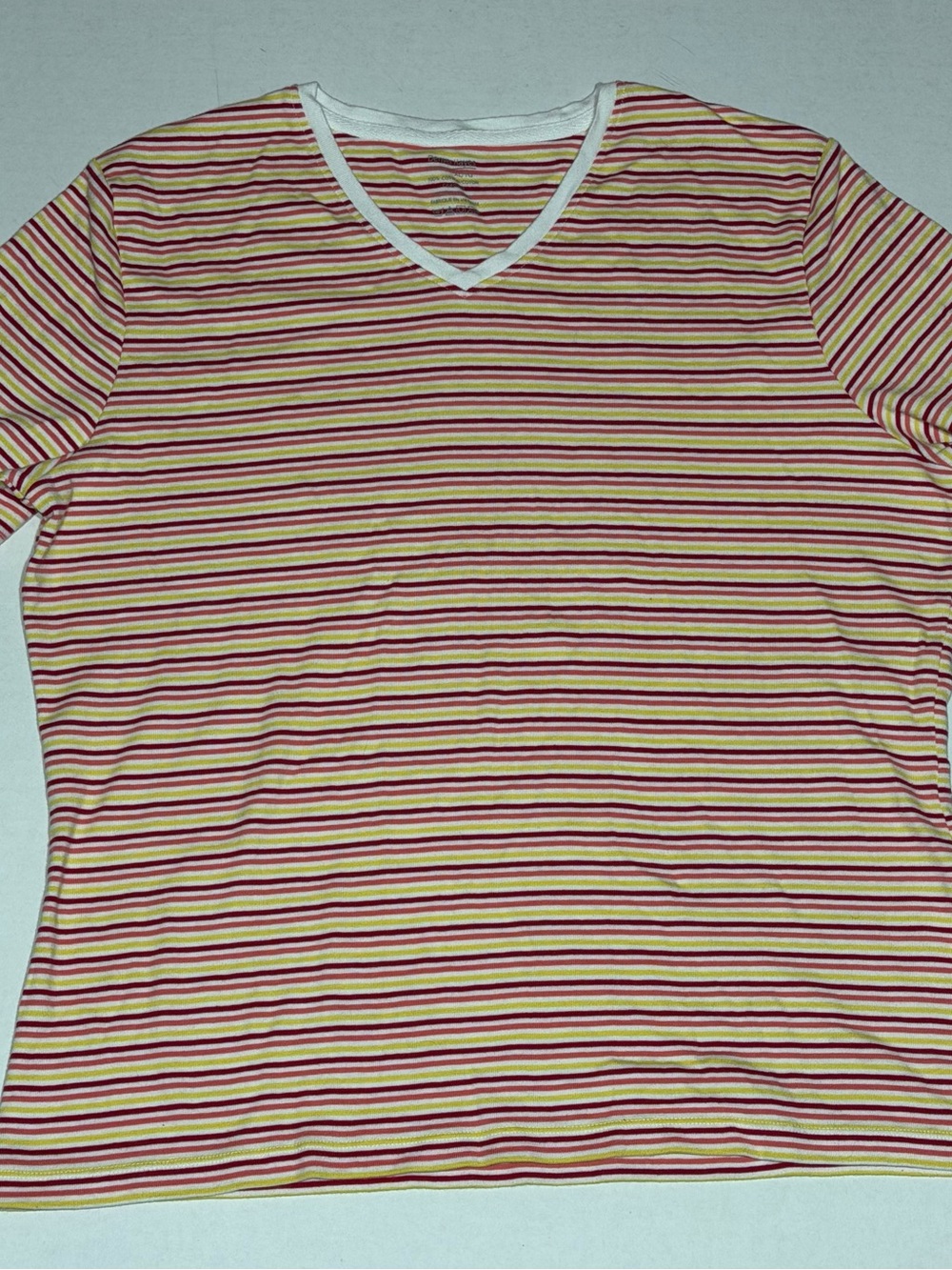 Denver Hayes Women's Yellow, Red & White Striped V-Neck Tee